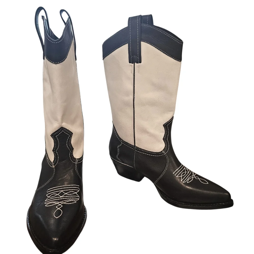 DKNY Women's Lukas Black and White Cowboy Boots - Picture 4 of 13